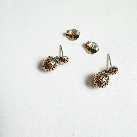 John Hardy Vintage 925 Silver 18K Yellow Gold Dot Oval Drop Pierced Earrings - Picture 4 of 7